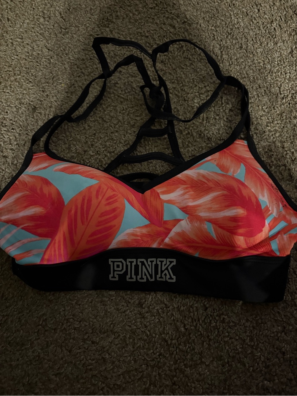 PINK Victoria's Secret Coral Leaf Print Strappy Swim Top